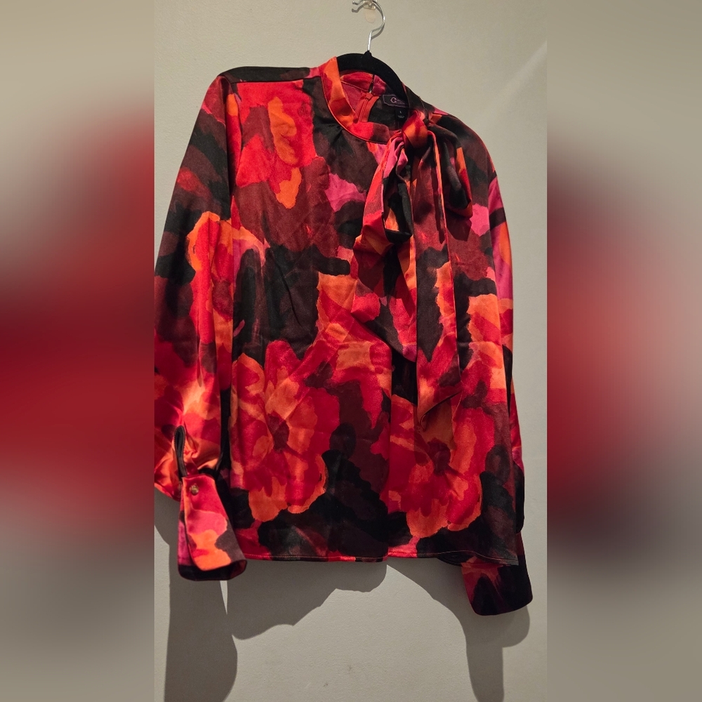 NWOT C Wonder By Christian Siriano Floral Print Blouse in Red Size L